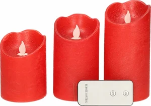 Lumineo LED waving kaars wax rood - set van 3 stuks