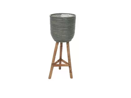 van der Leeden Pot streep op houten poten groen - d20 x h47 cm
