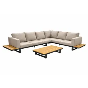 YOI Funsui loungeset compleet + coffee table aluminium black/teak + armleuningen - black/teak/flx bg