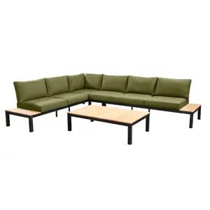 YOI Tori loungeset compleet + coffee table aluminium black/teak - black/teak/emerald green